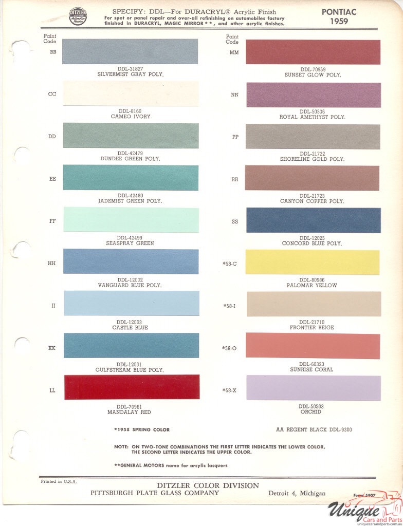 1959 Pontiac Paint Charts PPG 1